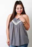 Woven Crochet Inset Ruffle Tank Top