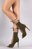 Suede Lace Up Peep Top Stiletto Booties