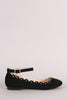 Qupid Suede Scalloped Studded Ankle Strap Ballet Flat