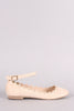 Qupid Suede Scalloped Studded Ankle Strap Ballet Flat