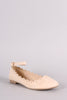 Qupid Suede Scalloped Studded Ankle Strap Ballet Flat