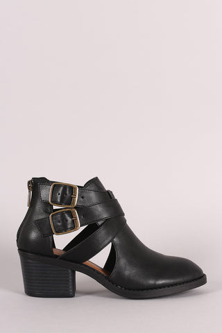 Bamboo Side Cut Out Strappy Block Heel Booties