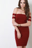 Off The Shoulder Double Band Sleeve Bodycon Dress