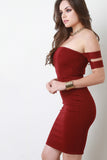 Off The Shoulder Double Band Sleeve Bodycon Dress