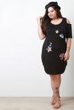 Embroidered Sequin Patches Cold Shoulder Midi Dress