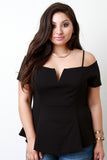 Wired V-Neck Cold Shoulder Flared Hem Top