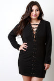 Crisscross Lace Up V-Neck Longsleeve Dress