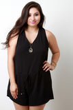 Textured Woven V-Neck Pocketed Romper