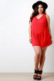 Textured Woven V-Neck Pocketed Romper