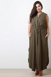 Button-Up Double Pocket Maxi Dress