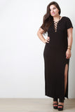 Deep V Lace Up Maxi Dress