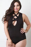 Deep V Lace Up Neckline Bodysuit