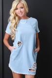 Ripped Chambray Short Sleeve Dress