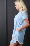 Ripped Chambray Short Sleeve Dress