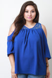 Lace Yoke Cold Shoulder Blouse