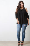 Lace Yoke Cold Shoulder Blouse