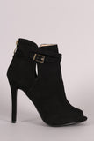 Qupid Suede Strappy Buckled Peep Toe Stiletto Booties