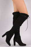 Qupid Suede Lace-Up Chunky Heeled Boots