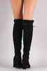 Qupid Suede Lace-Up Chunky Heeled Boots