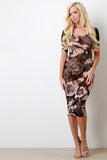 Floral Printed Mesh Boat Neck Bodycon Dress