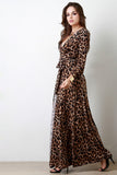 Safari Leopard Surplice Longsleeve Maxi Dress