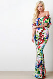 Watercolor Floral Off The Shoulder Ruffle Dress