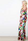 Watercolor Floral Off The Shoulder Ruffle Dress