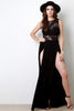 Contrast Lace Deep Front Slit Maxi Dress