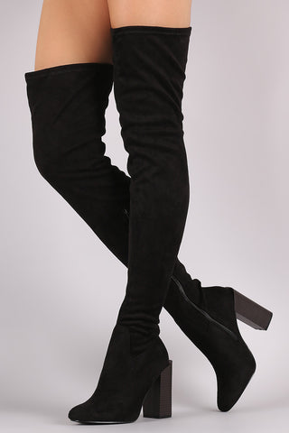 Suede Chunky Heeled Over-The-Knee Boots