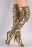 Sequin Slouchy Peep Toe Stiletto Over-The-Knee Boots