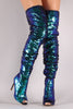 Sequin Slouchy Peep Toe Stiletto Over-The-Knee Boots