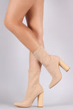 Lycra Pointy Toe Round Heeled Boots