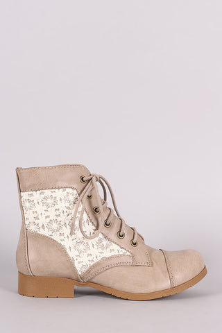 Soda Lace Inset Combat Lace-Up Booties