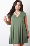 Cross Strap V Neck Tee Shirt Dress