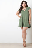 Cross Strap V Neck Tee Shirt Dress