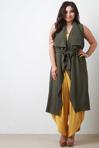 Textured Longline Waterfall Belted Vest