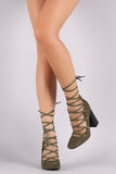 Suede Lace-Up Chunky Heeled Pump