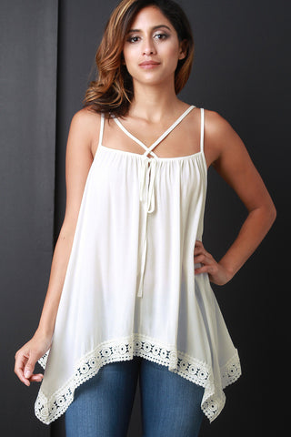 Sleeveless Chiffon Crochet Sharkbite Top