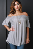 Pom Pom Trim Off the Shoulder Blouse Top