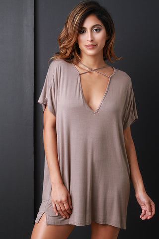 Crisscross V-Neck Yoke Boxy Dress