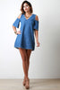 Frayed Hem Cold Shoulder Shift Dress