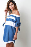 Off The Shoulder Stripe Shift Dress