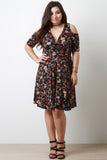 Cold Shoulders Floral Surplice Dress