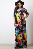 Blotched Floral Belted Maxi Dress