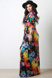 Blotched Floral Belted Maxi Dress