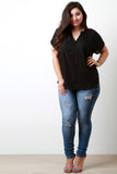 Contrast Chiffon Jersey Dolman Placket Top