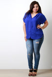 Contrast Chiffon Jersey Dolman Placket Top